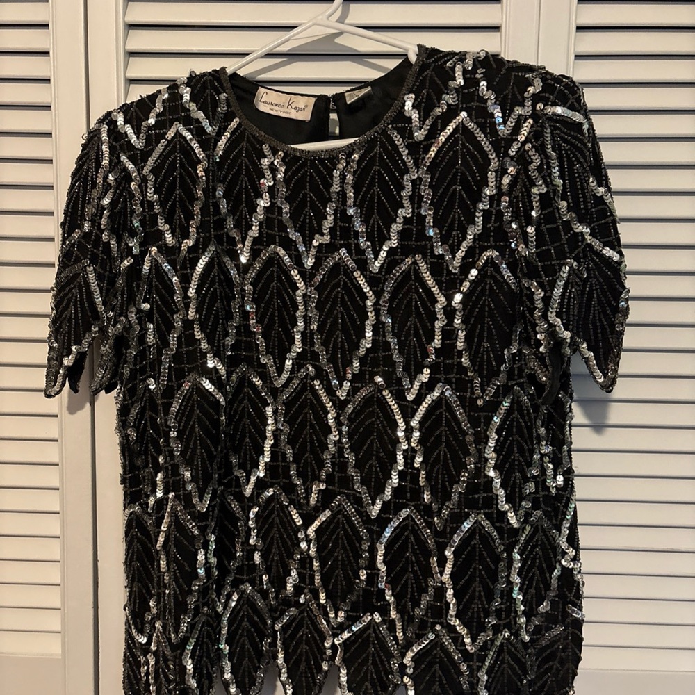 Laurence Kazar Black and Silver Sequin Blouse